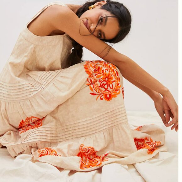 NWT RARE By Anthropologie Felicity Embroidered Maxi Dress Size L - Picture 1 of 4